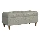 HomePop 18" Button Tufted Fabric & Wood Storage Bench in Gray/Walnut
