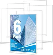 Acrylic Sign Holder 8.5 x 11, 6 Pack Sign Holder Clear Vertical, Menu Plastic Si