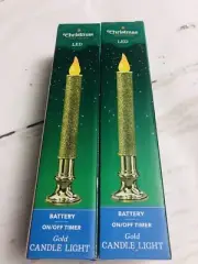 Window Candle Light led Bulb Gold Glitter 9.5" battery operated with timer Set