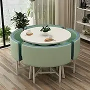 Office Reception Conference Dining Table Space Saving Round Coffee Table and 4 Chair Set for Business Meetings Room Restaurants Cafes (Color : Light Blue)