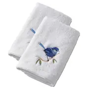 2x Pilbeam Living Blue Wren 32x32cm Cotton Face Washer Towel Wash Cloth White