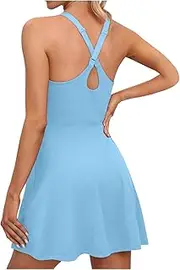 [Akklian] Women Running Onesie Workout Rompers Athletic One Piece Outfits Exercise Jumpsuit Gym Yoga Tennis Dress Pleated Skirt