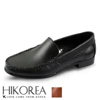 在飛比找momo購物網優惠-【HIKOREA】韓國空運。素面縫線設計紳士樂福低跟皮鞋 正