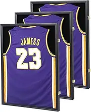 Jersey Display Frame Case 3 Pack, Large Lockable Shadow Box Sports Jersey Frame with 98% UV Protection Acrylic and 2 Hanger for Baseball Basketball Football Soccer Hockey Shirt,Graduates Black