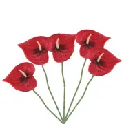 5Pcs 13" Artificial Anthurium Lily Flowers Floral Bouquet Decor, Black Red