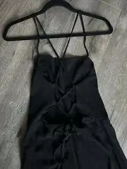 Topshop x ASOS Sleeveless Black Linen Wide Leg Jumpsuit Lace Up Size US 6/UK 10