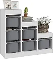 Qaba Toy Storage Organizer with 6 Plastic Bins, 3 Layers Kids Bookshelf Children Toy Storage with Anti-Tipping Design, for Ages 3-8 Years, Study Room, Playroom, White