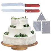 Spec101 Acacia Cake Turntable with Cake Decorating Kit - 12.8-Inch Cake Stand