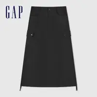 在飛比找momo購物網優惠-【GAP】女裝 A字工裝長裙-黑色(496378)