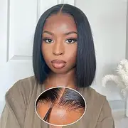 LS HAIR Wear and Go Glueless Bob Wig Human Hair Pre Plucked Short Straight Bob Wigs for Black Women Pre Cut 4x4 Lace Closure HD Transparent Glueless Lace Front Wigs Human Hair 180% Density 10 Inch