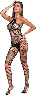 [Smilco] Sexy Black Fishnet Bodystockings Exotic Sheers Crotchless Sexy Tights Soft Nightwear Lingerie for Girls