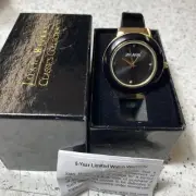 Joan Rivers Classics Gold Tone Black Lucite Cuff Watch Vintage TESTED BOXED