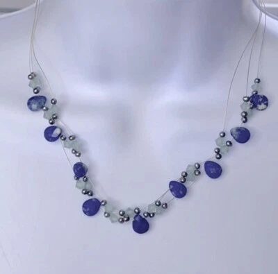 Swarovski crystal floating necklace Sodalite tear drop