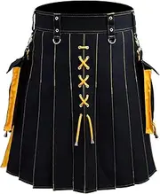 [Generic] Retro Scottish Style Kilt for Men Traditional Irish High Waist Sport Utility Skirt Vintage Contrast Pleated Skirt