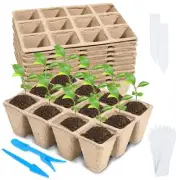 120 Biodegradable Seedling Starter Trays with Labels & Tools