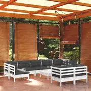 10 Piece Garden Lounge Set with Cushions White Solid Pinewood vidaXL