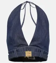 [Miu Miu] Miu Miu Embellished denim bralette AU 10 blue