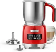 [Hazel Quinn] 5 in 1 Electric Milk Frother, 400 ml, Automatic Hot and Cold Milk Heater, Touch Control LED, Red, for Latte, Cappuccino, Macchiato