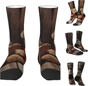 [BWLHJKE] Xmas Tree Branch Bear Doll Crew Socks Hiking Running Thick Cushion Athletic Socks Casual Calf Sock