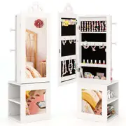 Costway 3-in-1 Jewelry Cabinet Armoire w/Full Length Mirror & Clothes Rack Storage Organizer White