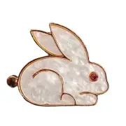 White Enamel Bunny Rabbit Easter Albino Brooch Gold Tone