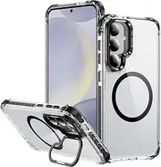 for Samsung S23 Case with Metal Camera Stand,Magnetic High-Transparency Full Protection Shockproof Case for Galaxy S23（Black）