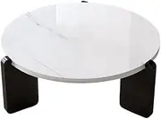 AIMALL Modern Round Coffee Table 31.5in Diameter with Faux Marble Top and Black Wooden Legs – 12.2in Height Accent Side Tea Table for Living Room or Bedroom