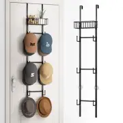 Over Door Hat Rack - Wall Mounted Hat Holder with 6 Hooks and Metal Basket De...