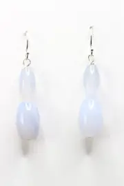Chalcedony Light Blue Natural Gemstone .925 Sterling Silver Earrings 1 1/2"