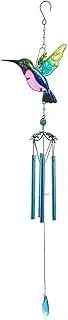 Decorative Hummingbird Wind Chimes, Metal Garden Chime with Blue Tubes, Outdoor Indoor Hanging Decor