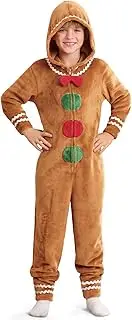 [IIMMER] Christmas Unisex Kids Cute Gingerbread Onesie Zip Up Gingerbread Man Hooded Jumpsuit 5-14 Years