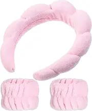 1 Set Makeup Headband Puffy Spa Headband Sponge Terry Towel Cloth Fabric Headbands Spa Wristband for Women Cute Hair Accessories for Skincare Shower Face Washing Makeup Removal Facial Mask（Pink）
