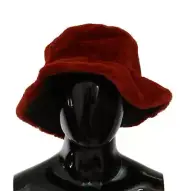 Dolce&Gabbana Women Maroon Panama Hat 100% Polyester Fluffy Bucket Cap Size 58cm