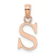 14K Rose Gold Polished Block Letter S Initial Pendant Bracelet Necklace