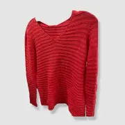 $875 Armani Collezioni Women's Red Cotton Sequin Round-Neck Sweater Size 6