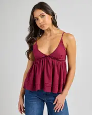 [Mooloola] Mooloola Women's Leah Top in Burgundy 0 Burgundy