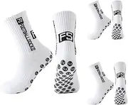 [Dream HorseX] 3 Pairs of Football Socks, Football Absorbs Sweat 39-46 Breathable Running, Non-Slip Grip Football Socks for Football, Basketball, Running, WhiteSocks, White, X-Large