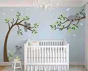 LHKSER Nursery Koala Tree Wall Stickers/ARGE Tree Cartoon Animals Koala Wall Decals/Children's Room Nursery Removable Vinyl Decals Mural Art Decoration (Brown Green)