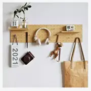 Pegboard Wooden Modular Display Organization Storage Wall Hooks Shelf for Oak