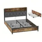 NNETM Queen Size Bed Frame with Drawers, Shelf, Headboard & Charging Station(Bro