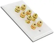 Selby Budget 4 Speaker Cable Wall Plate Wallplate DIY Home Theatre Hi-Fi White