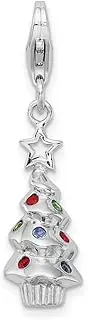 [JewelryWeb] 925 Sterling Silver Polished Fancy Lobster Closure Rhodium Plated Multi Glass Stone Tree With-Lobster Clasp Charm Pendant Necklace 31x8mm Wide