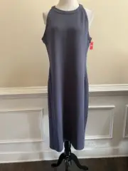 Spanx Plus Size Aire Side Stripe Midi Dress Dark Storm Blue Size 1X