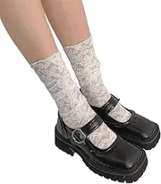 Esdlajks Lolita Socks Flocking Lace Mid-Tube Pile Socks Girls Cute Socks (Color : White, Size : ONE Size)