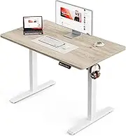 BilySen Electric Standing Desk, Height Adjustable Sit Stand Desk with Hooks for Home Office, Metal Frame Stand up Desk with Powerful Motor, Ergonomic Computer Desk for Home Office 100×55CM(Maple Top)