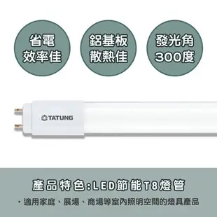 大同TATUNG LED 日光燈管 T8燈管 1尺6W 2尺10W 4尺20W 超省電玻璃燈管 全電壓