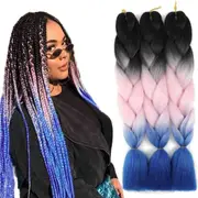62cm Synthetic Gradient Coloured Braiding Hair Extensions -Black&Pink&Blue