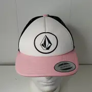 Volcom Embroidered Logo Snapback Hat Womens Mesh Trucker Cap Pink New Official