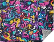 Sofa Throws for Living Room Cartoon Graffiti Splashes Neon Colorful Cute Blanket Bed Throw Blanket 50x70 Inches Blankets for Teen Girls
