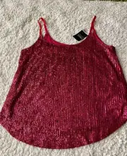 NEXT LADIES RED SEQUIN CAMISOLE TOP-RED VELVET STRAPS-SIZE 12-BNWT